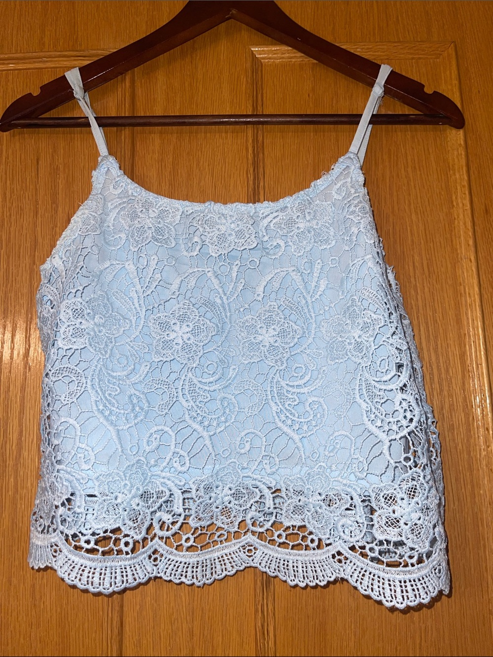 Divided Light Blue Lace Camisole with Floral Crochet